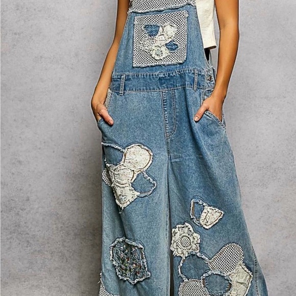 POL NWT Wide-Leg Alice Patchwork Overalls Size Large - Picture 6 of 8